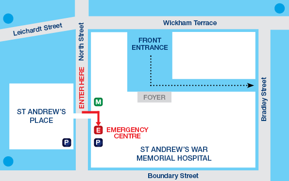 St Andrew&#39;s War Memorial Hospital Emergency Centre access map