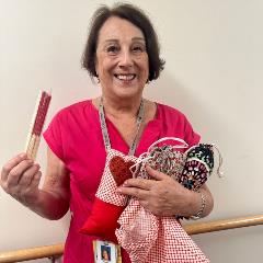 St Andrew’s volunteer Jennifer Hill with some Care Packs for patients.