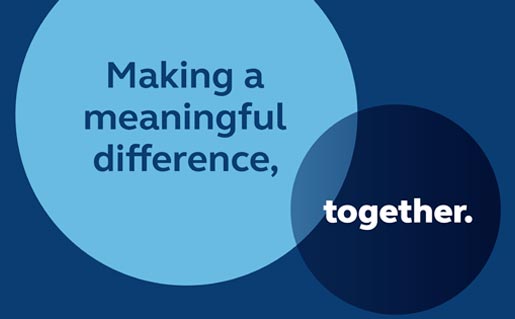 The text 'Making a meaningful difference, together' overlaying circles